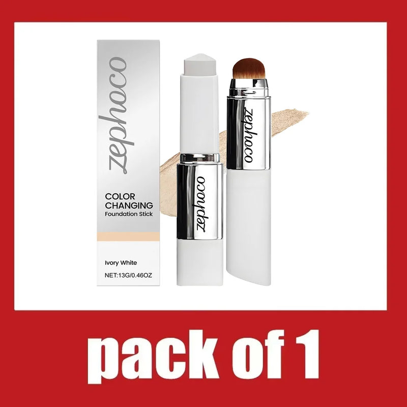 Two-in-one color-changing foundation stick is lightweight,hydrating and non-sticky,providing a light and thin foundation makeup