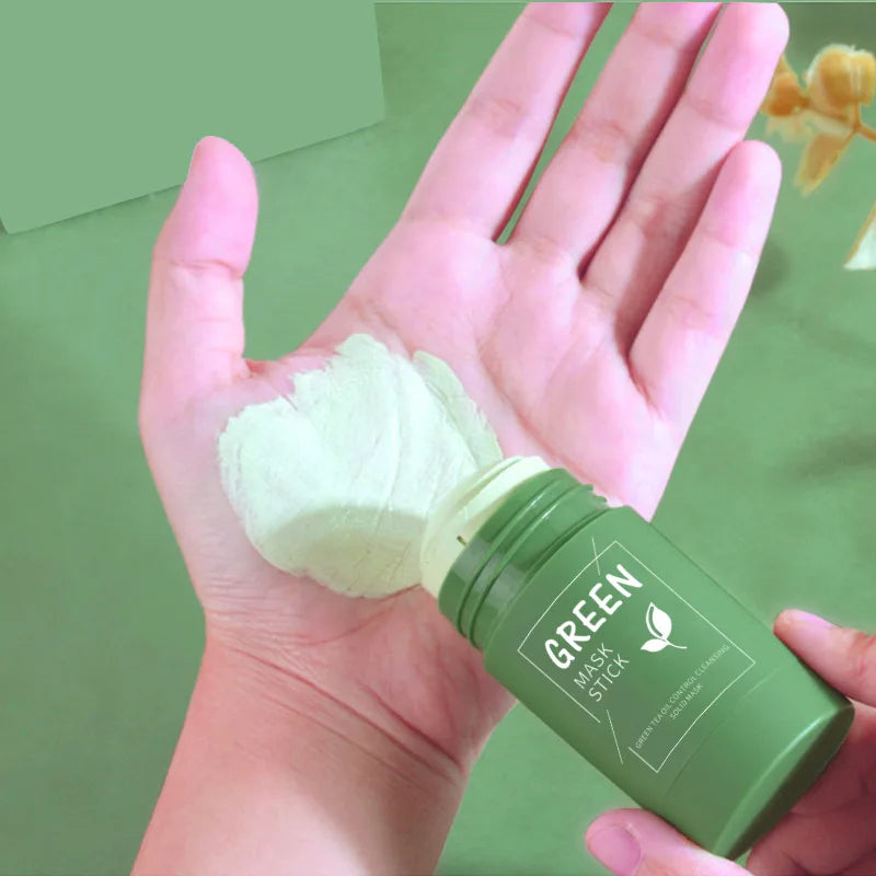 Green Tea Solid Mask Deep Cleansing Pores Shrinking Remove Blackhead Anti Acne Blemish Refreshing Mud Mask Brightening Skin Care