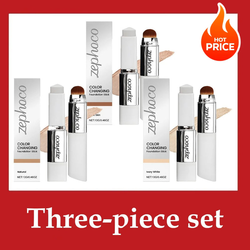 Two-in-one color-changing foundation stick is lightweight,hydrating and non-sticky,providing a light and thin foundation makeup