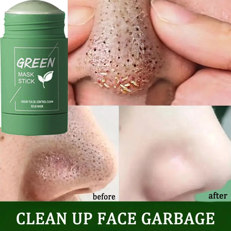 Green Tea Solid Mask Deep Cleansing Pores Shrinking Remove Blackhead Anti Acne Blemish Refreshing Mud Mask Brightening Skin Care