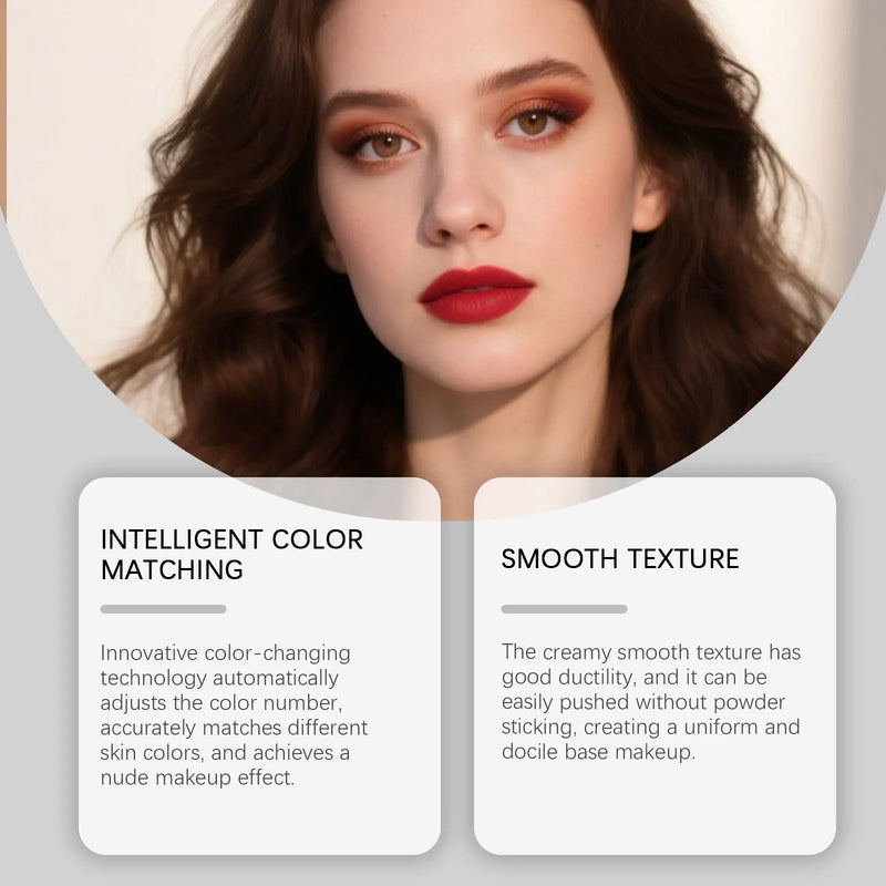 Two-in-one color-changing foundation stick is lightweight,hydrating and non-sticky,providing a light and thin foundation makeup