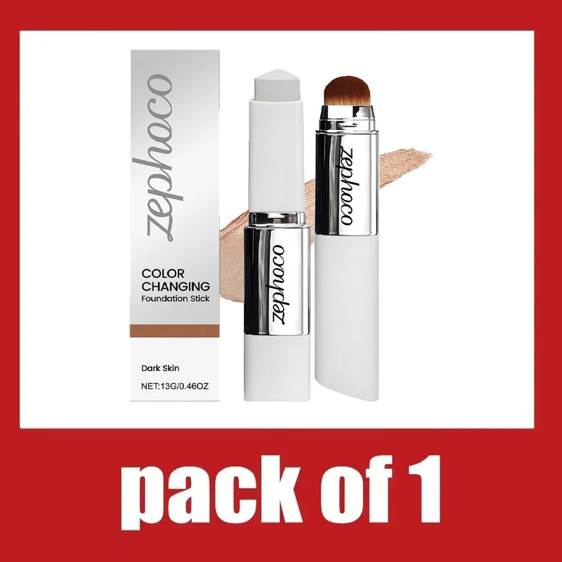 Two-in-one color-changing foundation stick is lightweight,hydrating and non-sticky,providing a light and thin foundation makeup