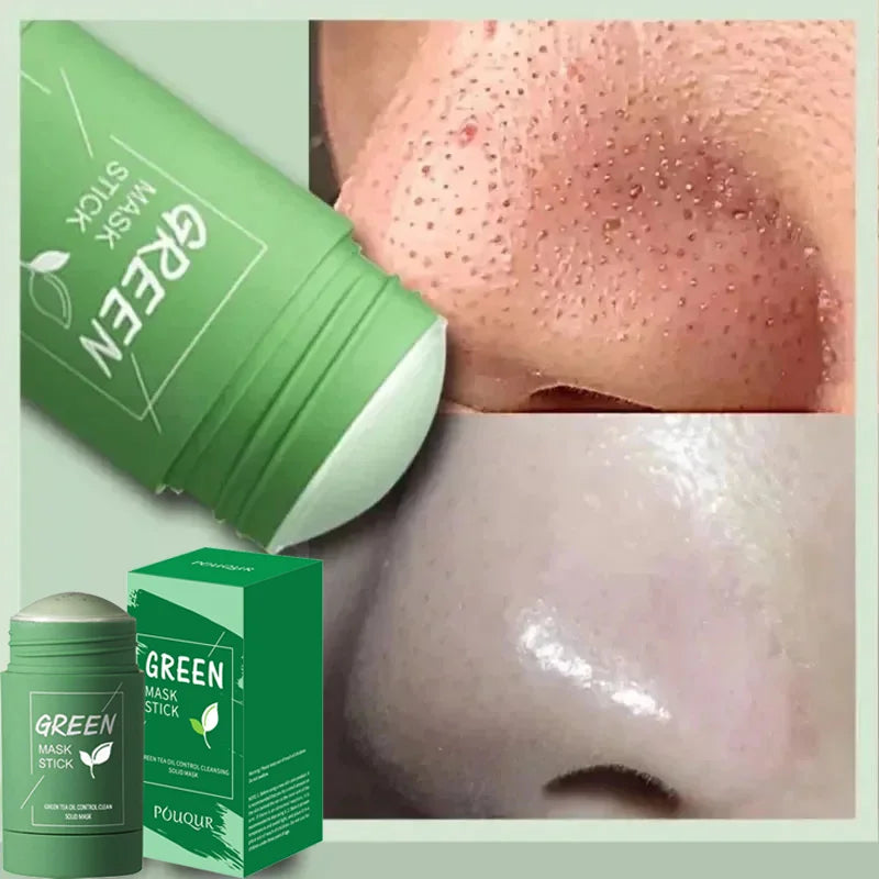 Green Tea Solid Mask Deep Cleansing Pores Shrinking Remove Blackhead Anti Acne Blemish Refreshing Mud Mask Brightening Skin Care